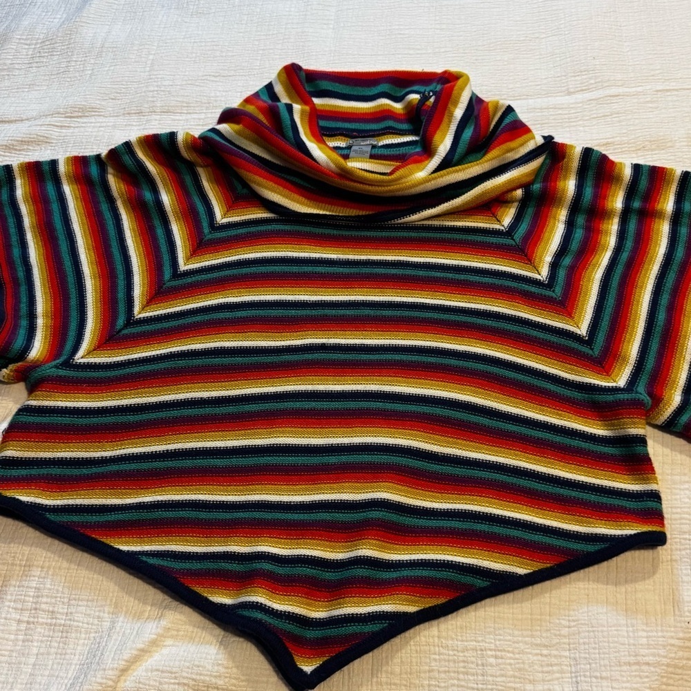 New Directions Women Sweater XL Rainbow Striped PonchoStyle Cowl neck Boho